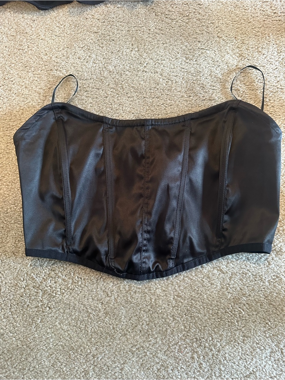 Black Satin Corset Bustier Bralette Top